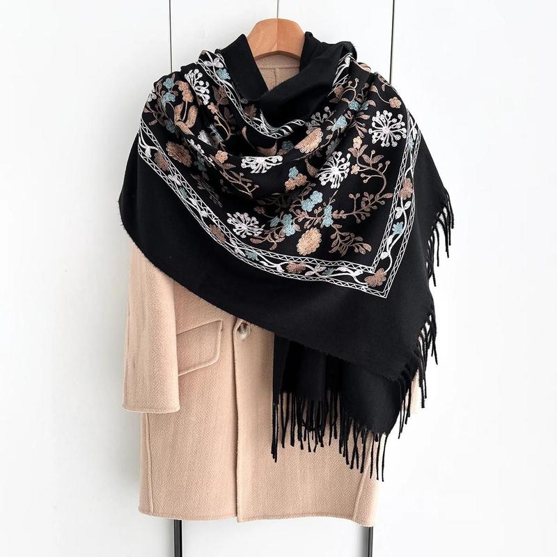 Cachecol Floral Feminino Quente 70x210cm, Xale De Caxemira